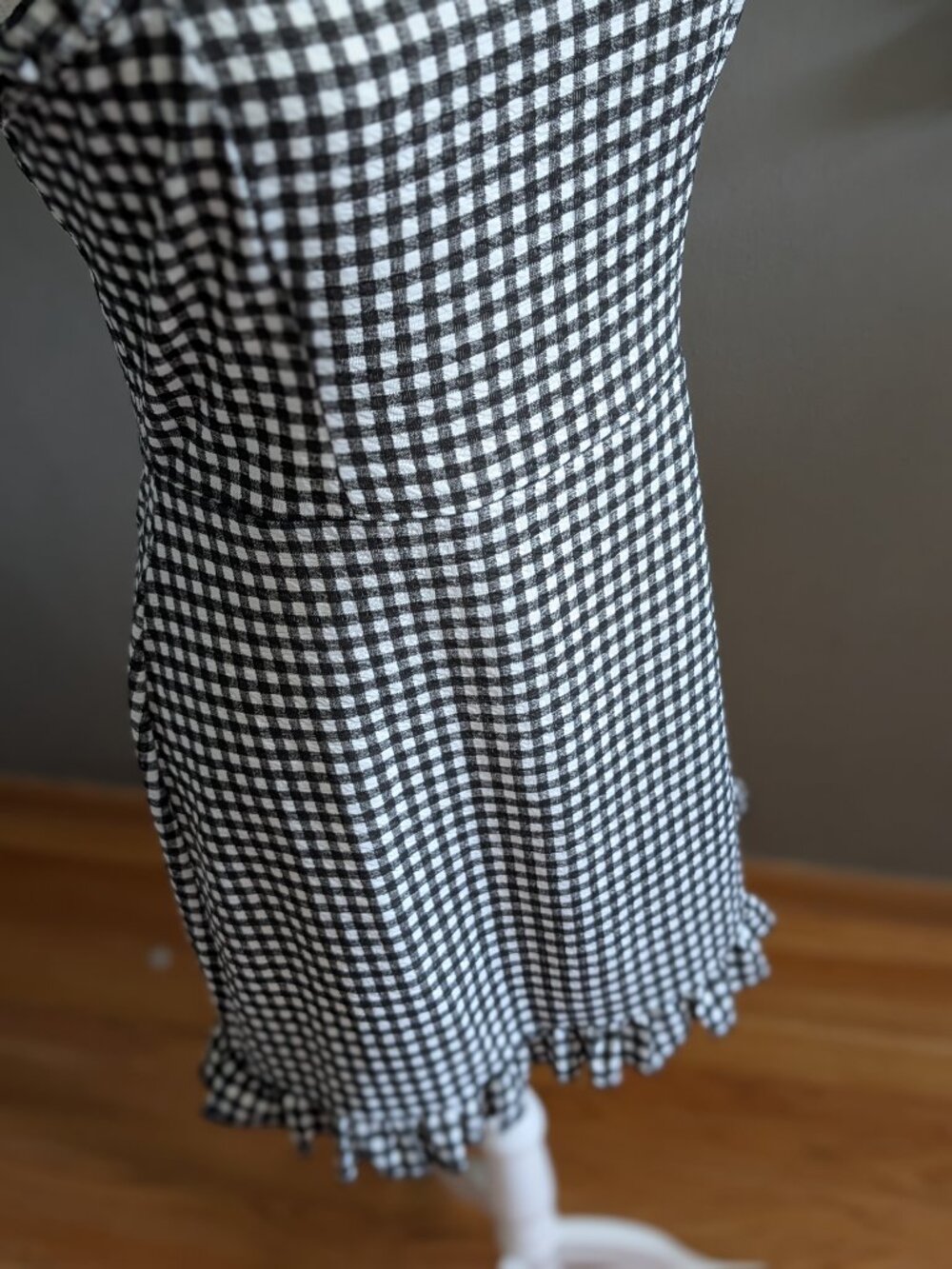 Miss Selfridge Gingham Ruffle Tie Strap Mini Dress Black White Cottagecore 8 - Picture 4 of 8